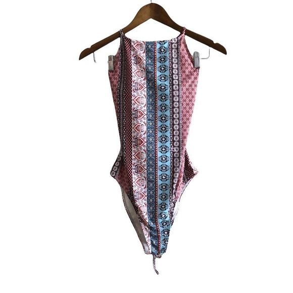 Cupshe Other - Cupshe Stand By You Patchwork Boho Lace Up Back One Piece Swim Suit Pink